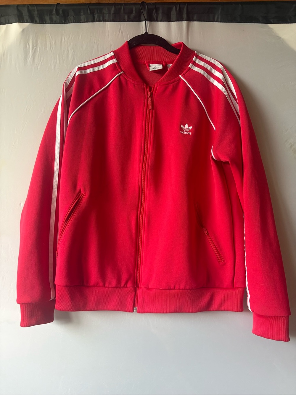Retro Adidas Mens Red Track Jacket with White Stripes